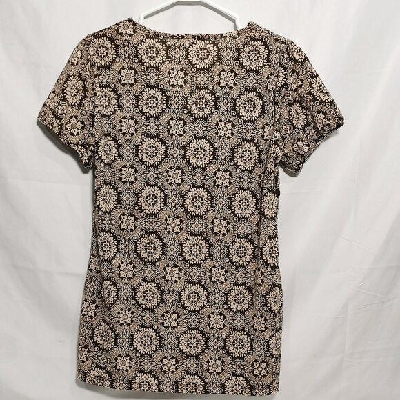 Brown and Beige Short Sleeve Blouse Size L Petit EUC #70 - Picture 3 of 7
